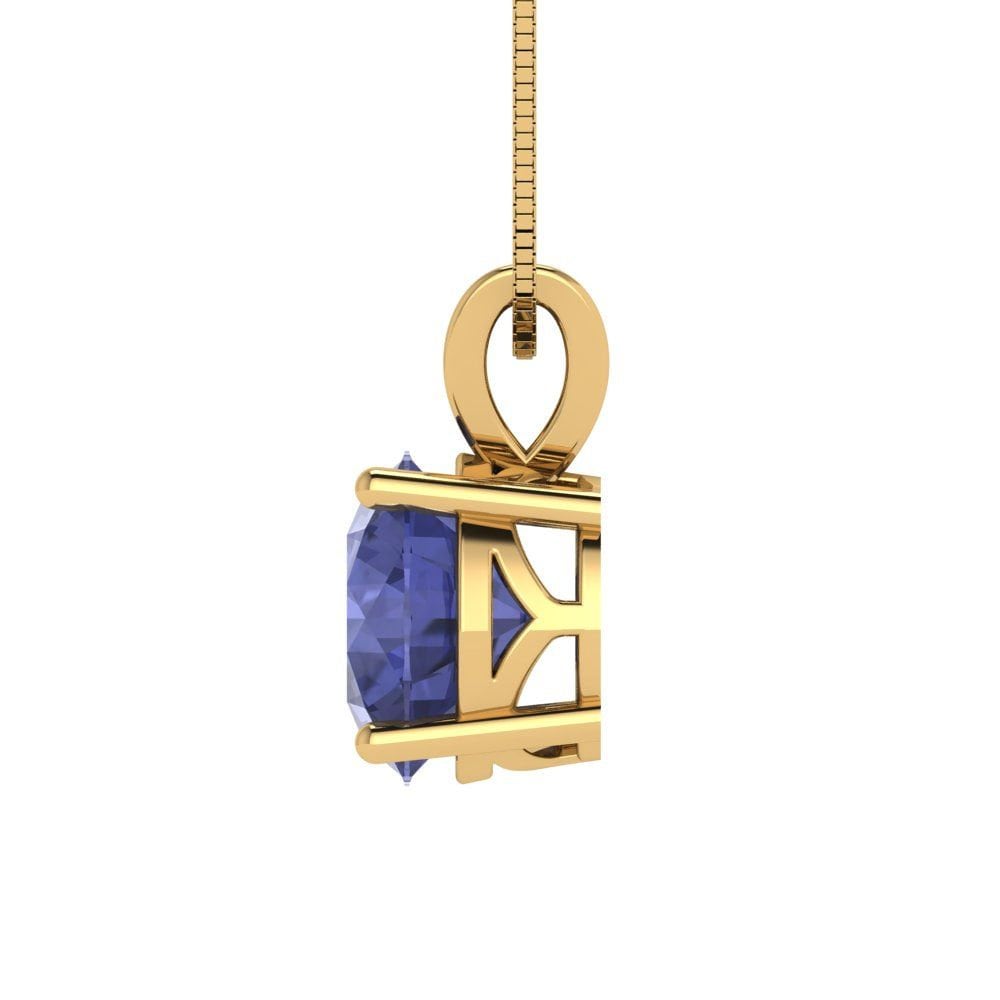 2.5 ct Brilliant Round Cut Solitaire Designer Genuine Flawless VVS1 Simulated Tanzanite 14K 18K Yellow Gold Pendant with 18" Chain