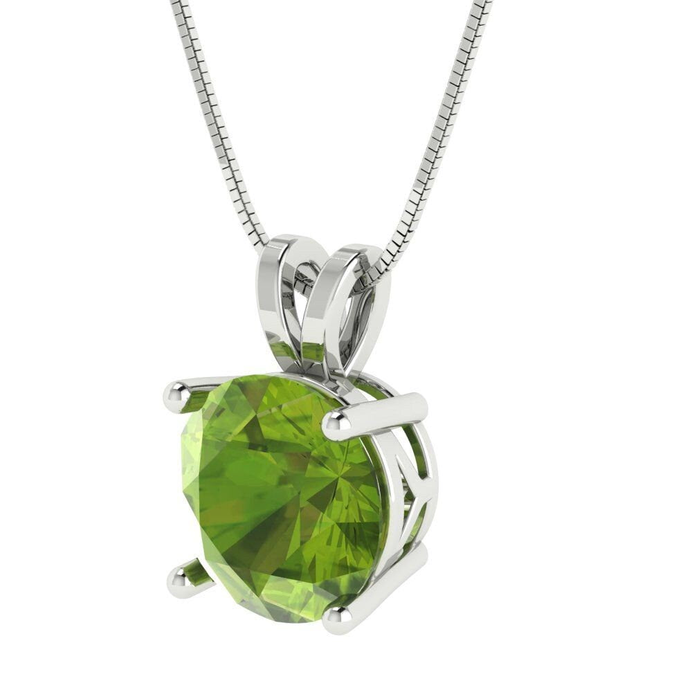 3 ct Brilliant Round Cut Solitaire Designer Genuine Flawless Natural Peridot 14K 18K  White Gold Pendant with 18" Chain