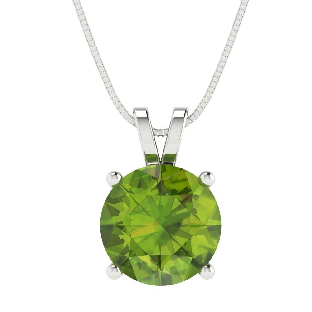 3 ct Brilliant Round Cut Solitaire Designer Genuine Flawless Natural Peridot 14K 18K  White Gold Pendant with 18" Chain