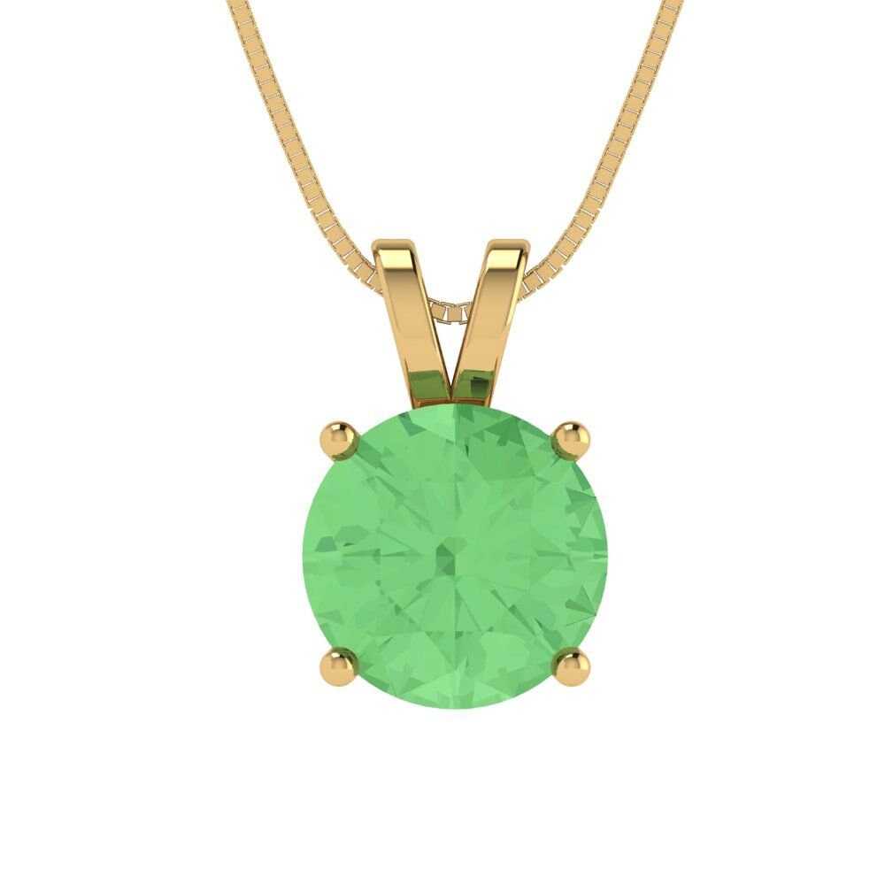 2.5 ct Brilliant Round Cut Solitaire Designer Genuine Flawless Green Simulated Diamond 14K 18K  Yellow Gold Pendant with 18" Chain