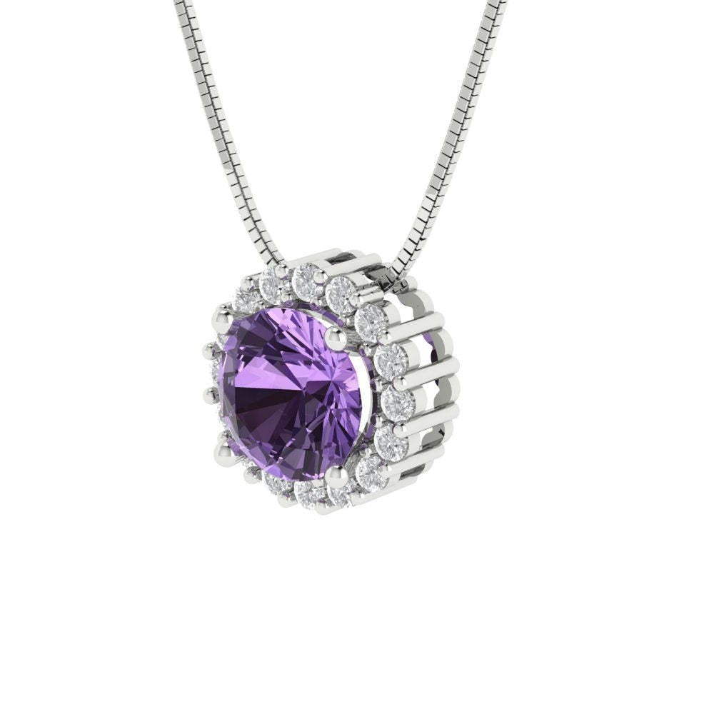 1.3 ct Brilliant Round Cut Halo Designer Genuine Flawless Simulated Alexandrite 14K 18K White Gold Pendant with 16" Chain