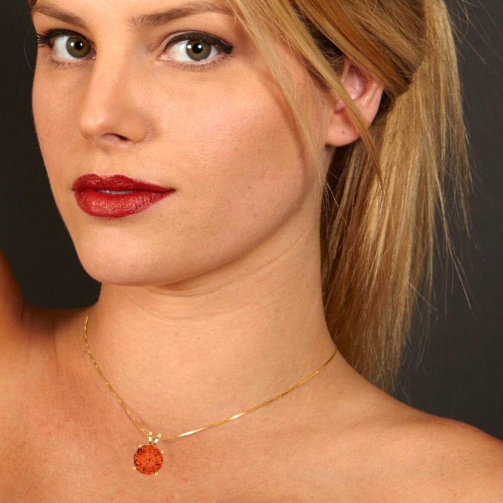 3 ct Brilliant Round Cut Solitaire Designer Genuine Flawless VVS1 Red Simulated Diamond 14K 18K Yellow Gold Pendant with 16" Chain