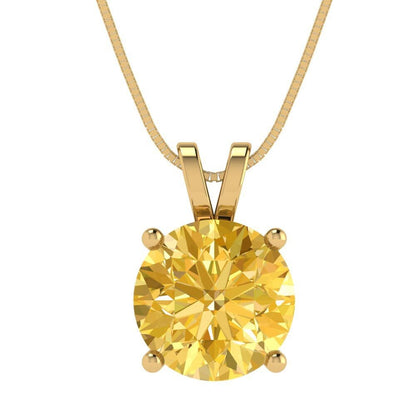 3 ct Brilliant Round Cut Solitaire Designer Genuine Flawless VVS1 Yellow Simulated Diamond 14K 18K Yellow Gold Pendant with 16" Chain