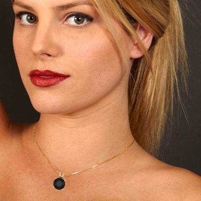 3 ct Brilliant Round Cut Solitaire Designer Genuine Flawless Natural Onyx 14K 18K Yellow Gold Pendant with 18" Chain