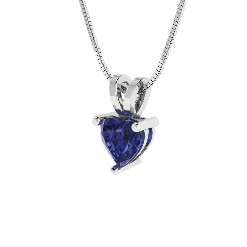 0.5 ct Brilliant Heart Cut Solitaire Designer Genuine Flawless VVS1 Simulated Tanzanite 14K 18K White Gold Pendant with 16" Chain