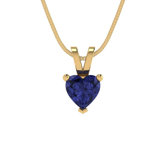 0.5 ct Brilliant Heart Cut Solitaire Designer Genuine Flawless VVS1 Simulated Tanzanite 14K 18K Yellow Gold Pendant with 16" Chain