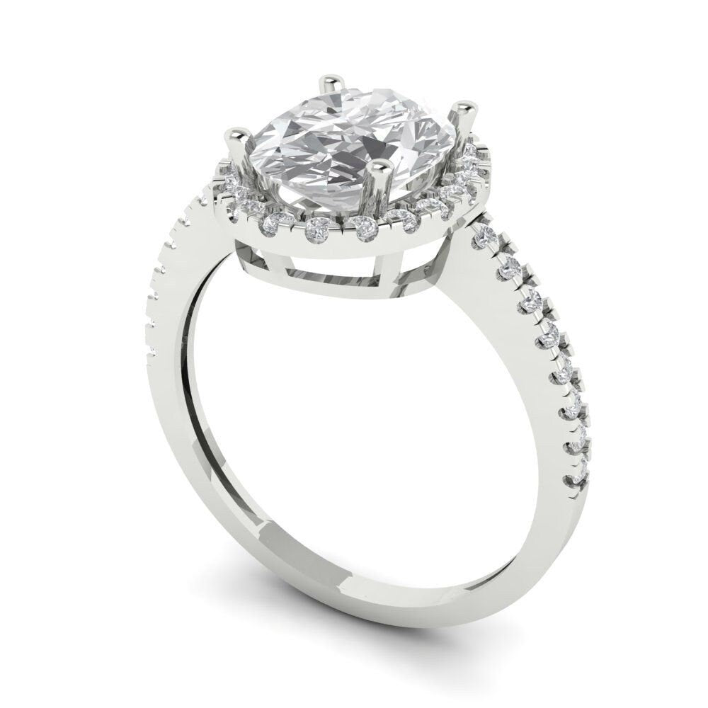 2.27 cttw Moissanite Hidden Halo Engagement Ring - Solid White Gold (VVS1, Oval Cut,9X7mm)