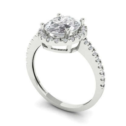 2.27 cttw Moissanite Hidden Halo Engagement Ring - Solid White Gold (VVS1, Oval Cut,9X7mm)