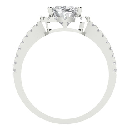 2.27 cttw Moissanite Hidden Halo Engagement Ring - Solid White Gold (VVS1, Oval Cut,9X7mm)