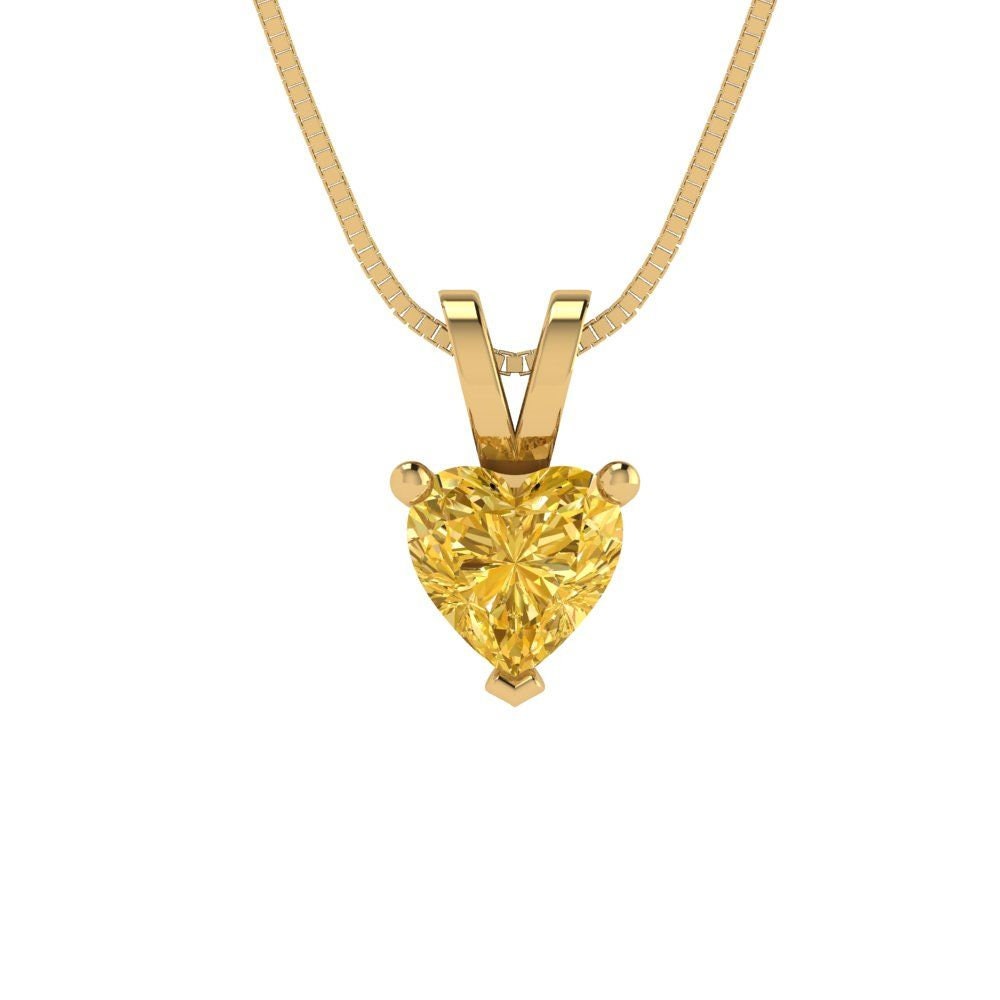 0.5 ct Brilliant Heart Cut Solitaire Designer Genuine Flawless VVS1 Yellow Simulated Diamond 14K 18K Yellow Gold Pendant with 16" Chain