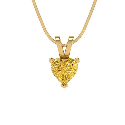 0.5 ct Brilliant Heart Cut Solitaire Designer Genuine Flawless VVS1 Yellow Simulated Diamond 14K 18K Yellow Gold Pendant with 16" Chain
