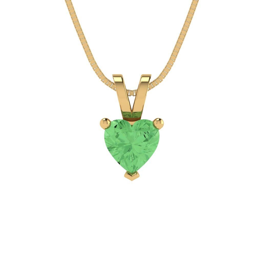 0.5 ct Brilliant Heart Cut Solitaire Designer Genuine Flawless Green Simulated Diamond 14K 18K  Yellow Gold Pendant with 16" Chain
