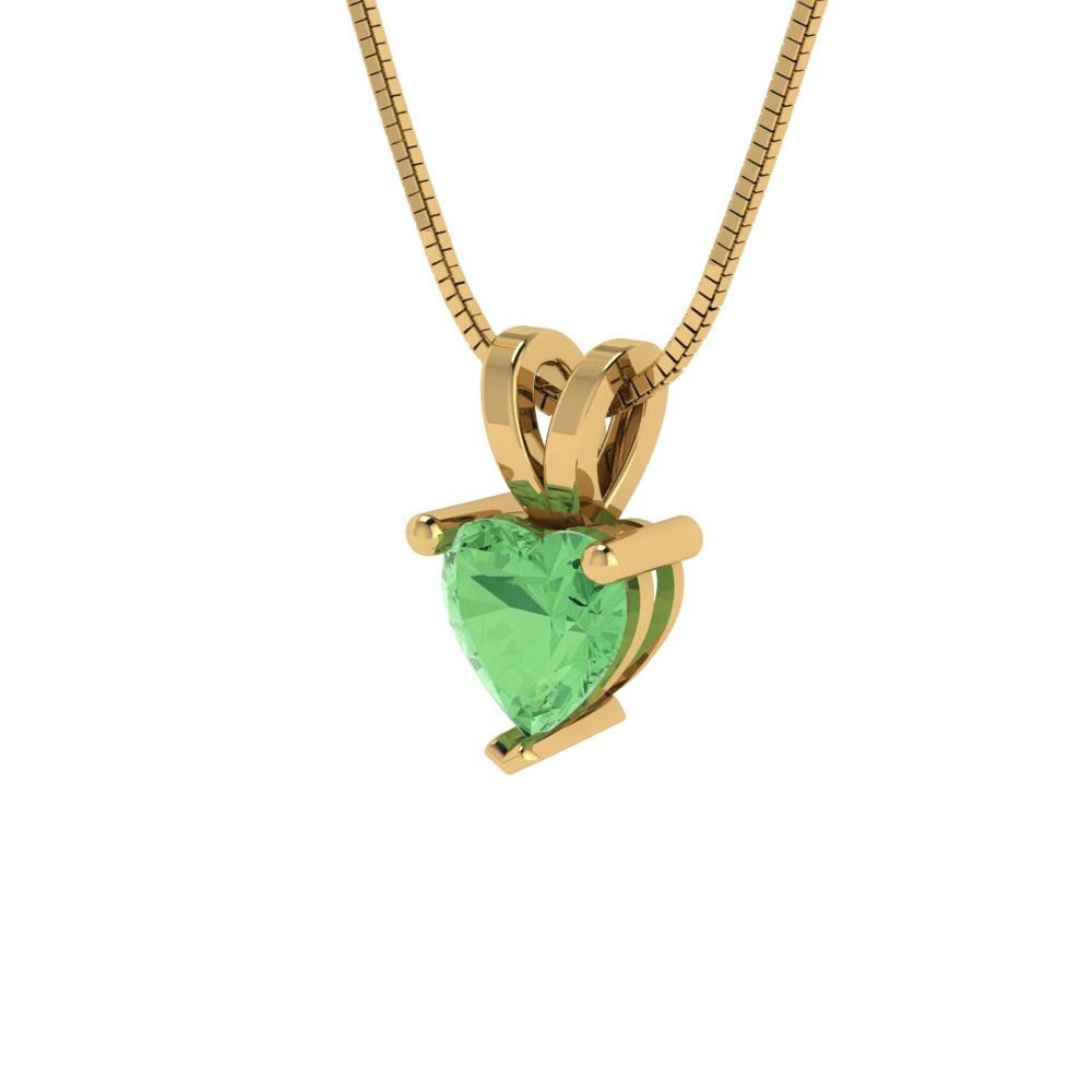 0.5 ct Brilliant Heart Cut Solitaire Designer Genuine Flawless Green Simulated Diamond 14K 18K  Yellow Gold Pendant with 16" Chain