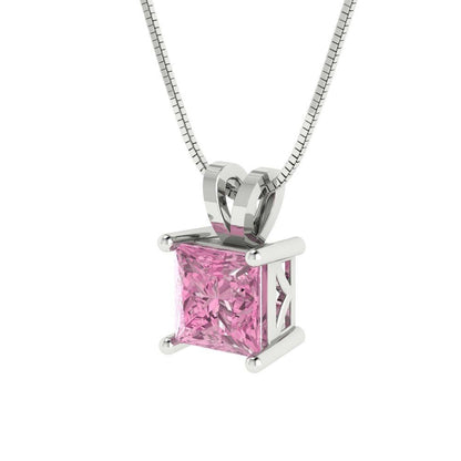 1 ct Brilliant Princess Cut Solitaire Designer Genuine Flawless VVS1 Pink Simulated Diamond 14K 18K White Gold Pendant with 16" Chain