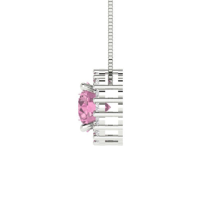 1.3 ct Brilliant Round Cut Halo Designer Genuine Flawless VVS1 Pink Simulated Diamond 14K 18K White Gold Pendant with 16" Chain