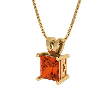 1 ct Brilliant Princess Cut Solitaire Designer Genuine Flawless VVS1 Red Simulated Diamond 14K 18K Yellow Gold Pendant with 16" Chain