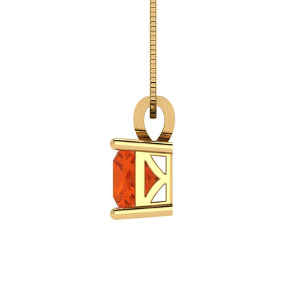 1 ct Brilliant Princess Cut Solitaire Designer Genuine Flawless VVS1 Red Simulated Diamond 14K 18K Yellow Gold Pendant with 16" Chain