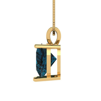 2 ct Brilliant Heart Cut Solitaire  Designer Genuine Flawless Natural London Blue Topaz 14K 18K Yellow Gold Pendant with 18" Chain