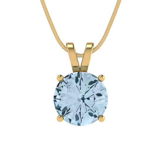 1.5 ct  Round Cut Solitaire Designer Genuine Flawless VVS1 Blue Simulated Diamond 14K 18K Yellow Gold Pendant with 16" Chain