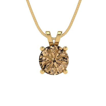 1.0 ct  Round Cut Solitaire Designer Genuine Flawless VVS1 Champagne Simulated Diamond 14K 18K Yellow Gold Pendant with 18" Chain