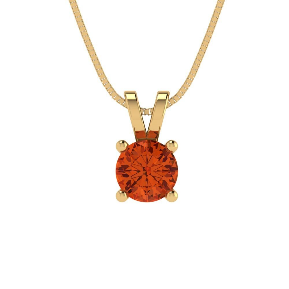 0.5 ct Brilliant Round Cut Solitaire Designer Genuine Flawless VVS1 Red Simulated Diamond 14K 18K Yellow Gold Pendant with 18" Chain