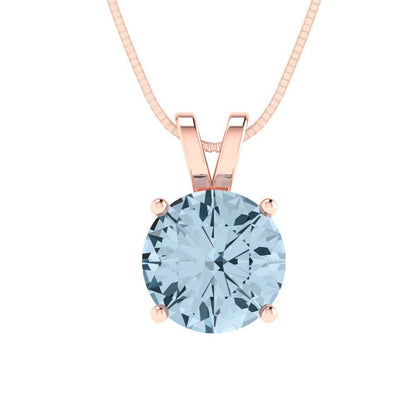 2.5 ct  Round Cut Solitaire Designer Genuine Flawless VVS1 Blue Simulated Diamond 14K 18K Rose Gold Pendant with 18" Chain