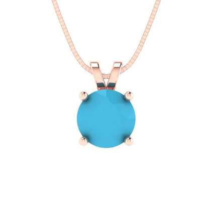 1.0 ct Brilliant Round Cut Solitaire Designer Genuine Flawless VVS1 Simulated Turquoise 14K 18K Rose Gold Pendant with 16" Chain