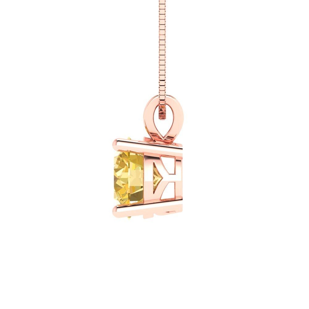 1.0 ct Brilliant Round Cut Solitaire Designer Genuine Flawless VVS1 Yellow Simulated Diamond 14K 18K Rose Gold Pendant with 16" Chain