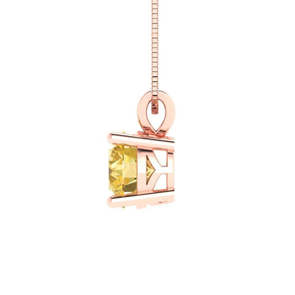 1.0 ct Brilliant Round Cut Solitaire Designer Genuine Flawless VVS1 Yellow Simulated Diamond 14K 18K Rose Gold Pendant with 16" Chain