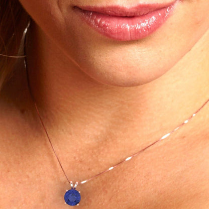 1.5 ct Brilliant Round Cut Solitaire Designer Genuine Flawless VVS1 Simulated Tanzanite 14K 18K Rose Gold Pendant with 16" Chain
