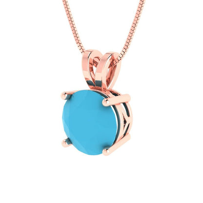 2 ct Brilliant Round Cut Solitaire Designer Genuine Flawless VVS1 Simulated Turquoise 14K 18K Rose Gold Pendant with 18" Chain