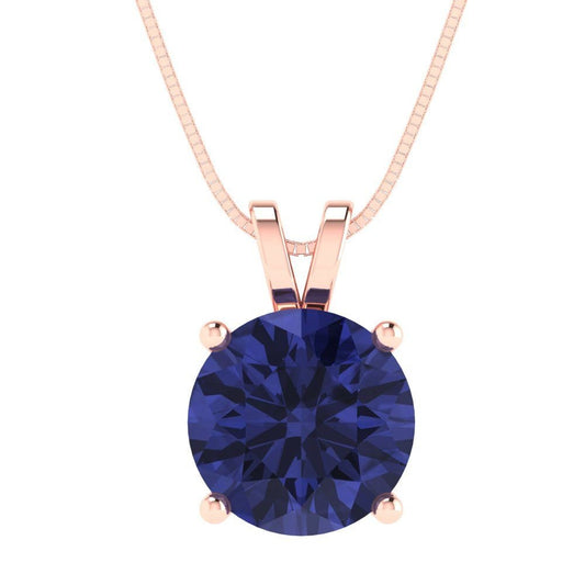 3 ct Brilliant Round Cut Solitaire Designer Genuine Flawless VVS1 Simulated Tanzanite 14K 18K Rose Gold Pendant with 18" Chain