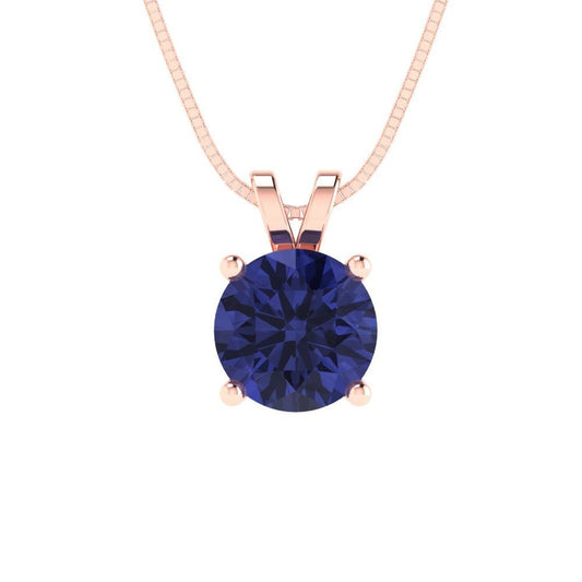 1.0 ct Brilliant Round Cut Solitaire Designer Genuine Flawless VVS1 Simulated Tanzanite 14K 18K Rose Gold Pendant with 16" Chain