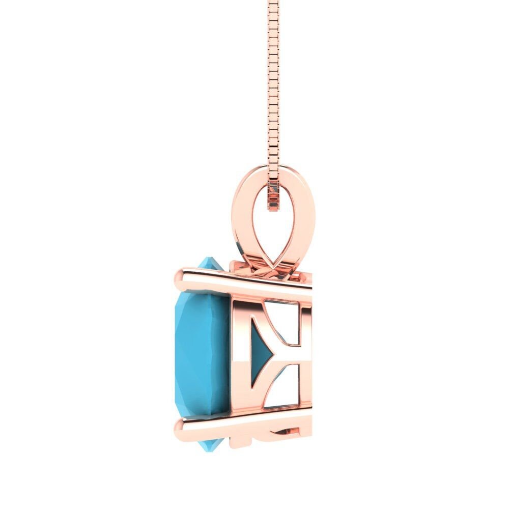 3 ct Brilliant Round Cut Solitaire Designer Genuine Flawless VVS1 Simulated Turquoise 14K 18K Rose Gold Pendant with 16" Chain