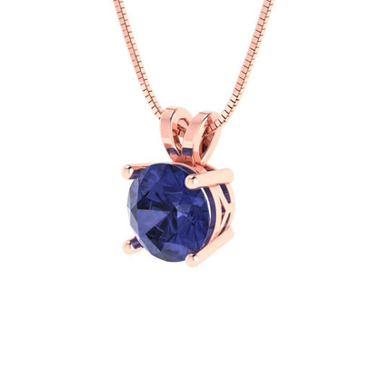 1.0 ct Brilliant Round Cut Solitaire Designer Genuine Flawless VVS1 Simulated Tanzanite 14K 18K Rose Gold Pendant with 18" Chain