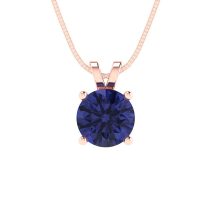 1.0 ct Brilliant Round Cut Solitaire Designer Genuine Flawless VVS1 Simulated Tanzanite 14K 18K Rose Gold Pendant with 18" Chain