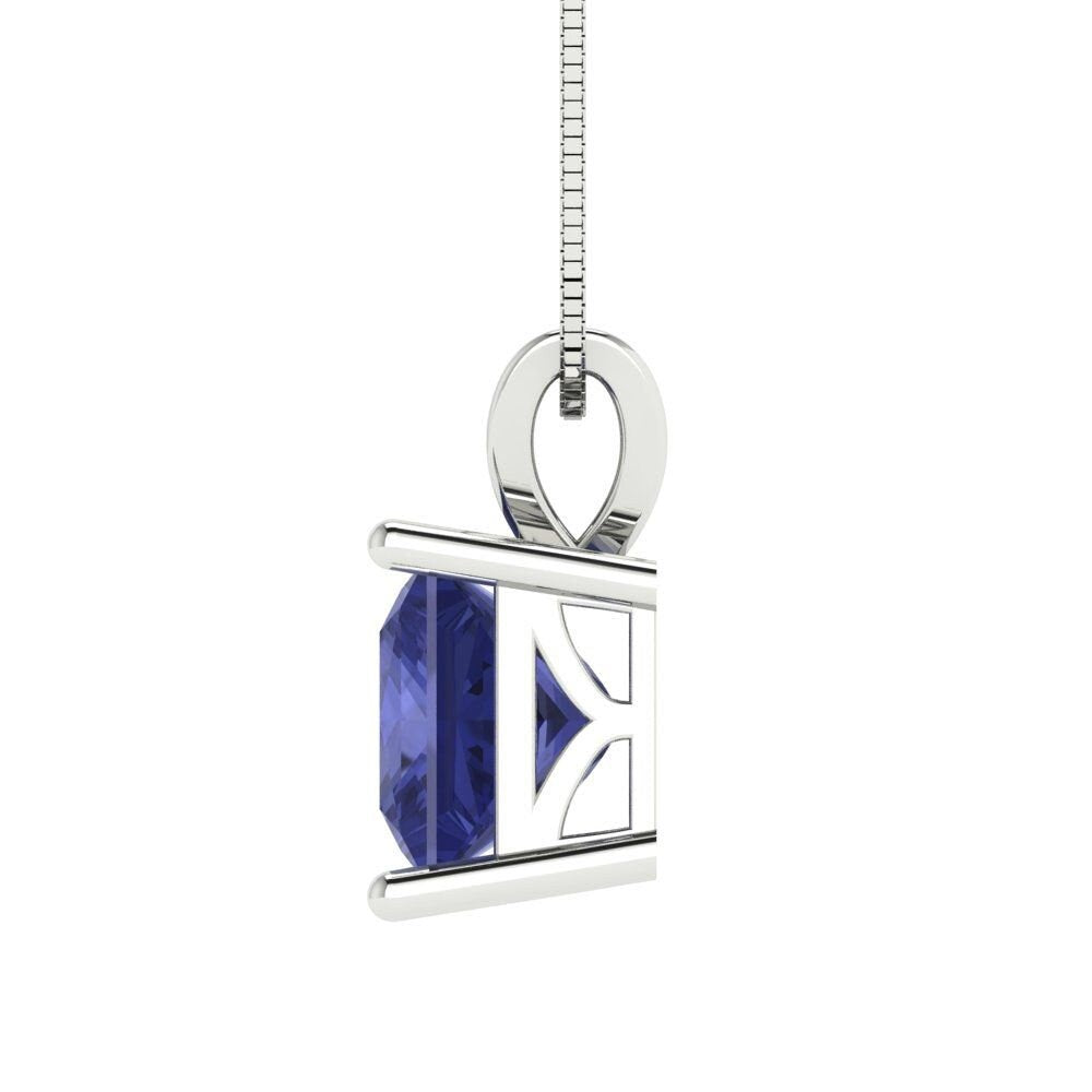 2.50 ct Brilliant Princess Cut Solitaire Designer Genuine Flawless VVS1 Simulated Tanzanite 14K 18K White Gold Pendant with 16" Chain