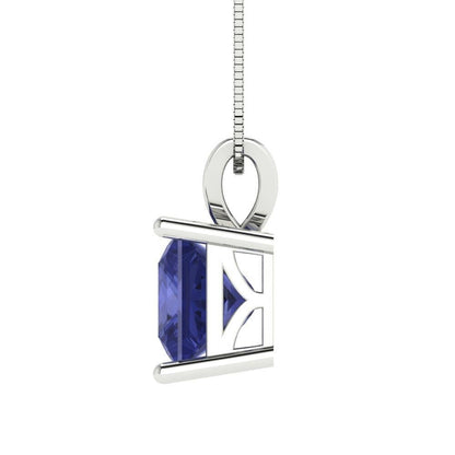 2.50 ct Brilliant Princess Cut Solitaire Designer Genuine Flawless VVS1 Simulated Tanzanite 14K 18K White Gold Pendant with 16" Chain