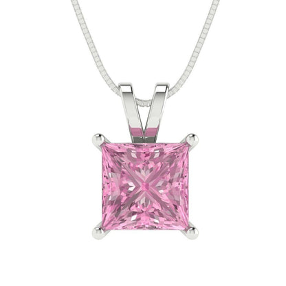 2.50 ct Brilliant Princess Cut Solitaire Designer Genuine Flawless VVS1 Pink Simulated Diamond 14K 18K White Gold Pendant with 16" Chain