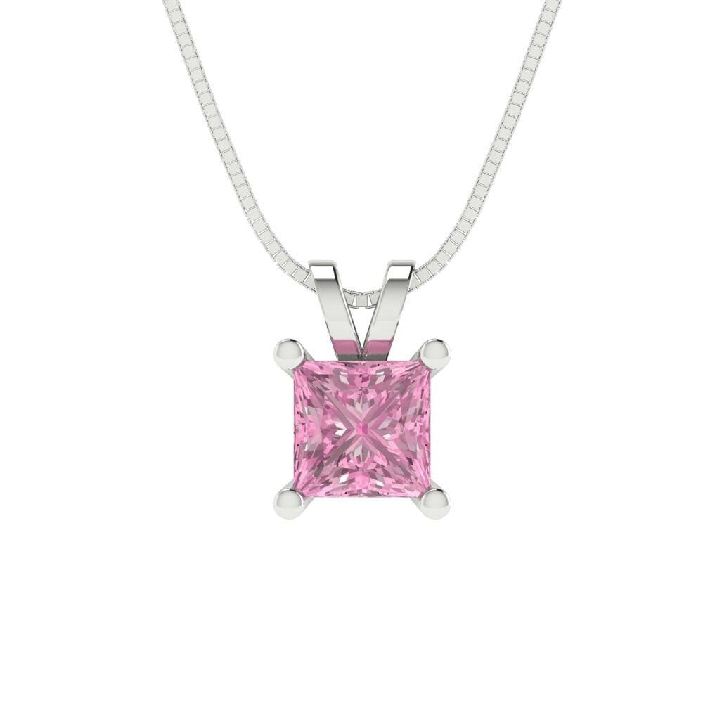 2.50 ct Brilliant Princess Cut Solitaire Designer Genuine Flawless VVS1 Pink Simulated Diamond 14K 18K White Gold Pendant with 16" Chain
