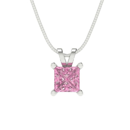 2.50 ct Brilliant Princess Cut Solitaire Designer Genuine Flawless VVS1 Pink Simulated Diamond 14K 18K White Gold Pendant with 16" Chain