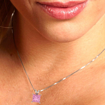 2.50 ct Brilliant Princess Cut Solitaire Designer Genuine Flawless VVS1 Pink Simulated Diamond 14K 18K White Gold Pendant with 16" Chain