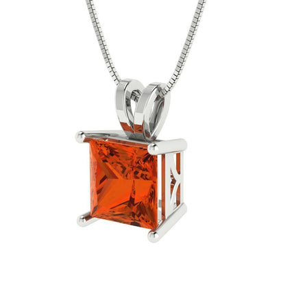 2.50 ct Brilliant Princess Cut Solitaire Designer Genuine Flawless VVS1 Red Simulated Diamond 14K 18K White Gold Pendant with 16" Chain