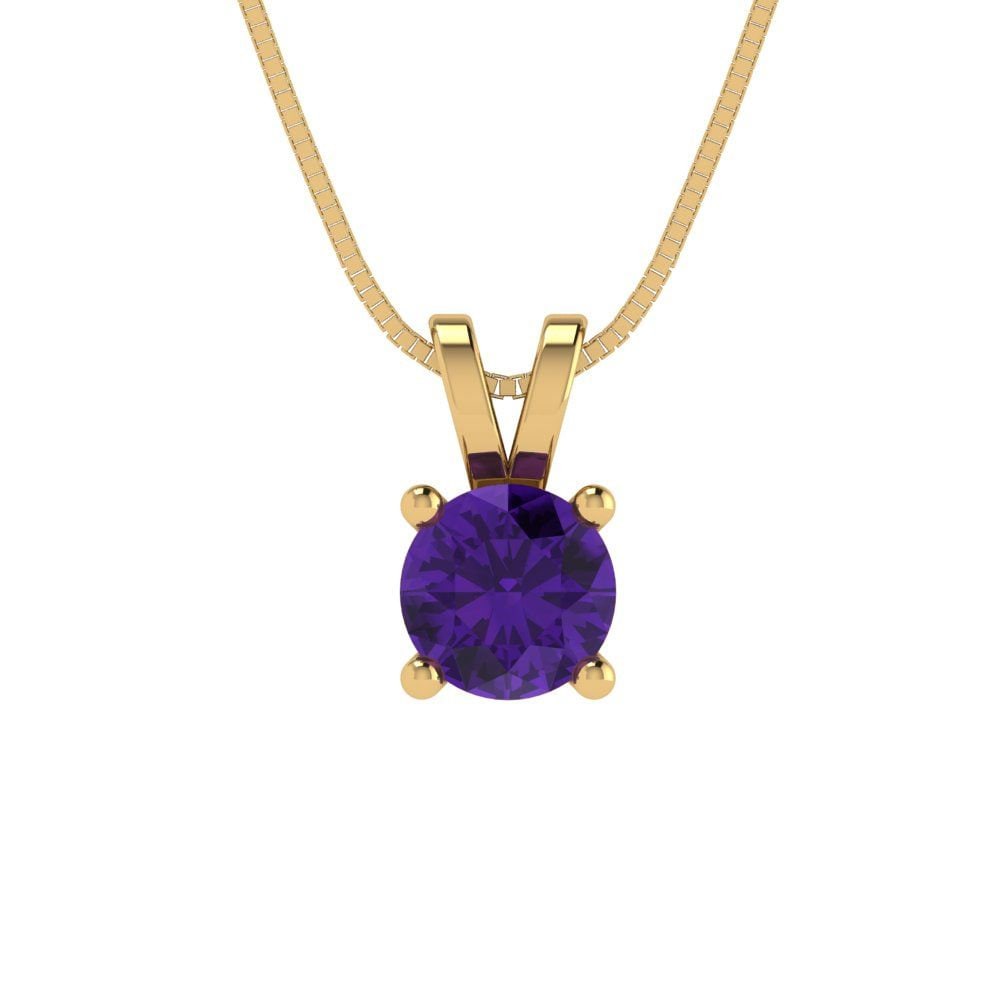 0.5 ct Brilliant Round Cut Solitaire Designer Genuine Flawless Natural Amethyst Stone 14k  18k Yellow Gold Pendant with 16" Chain