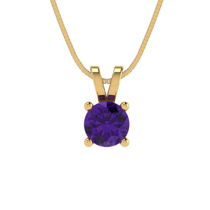 0.5 ct Brilliant Round Cut Solitaire Designer Genuine Flawless Natural Amethyst Stone 14k  18k Yellow Gold Pendant with 16" Chain