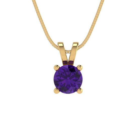 0.5 ct Brilliant Round Cut Solitaire Designer Genuine Flawless Natural Amethyst Stone 14k  18k Yellow Gold Pendant with 16" Chain