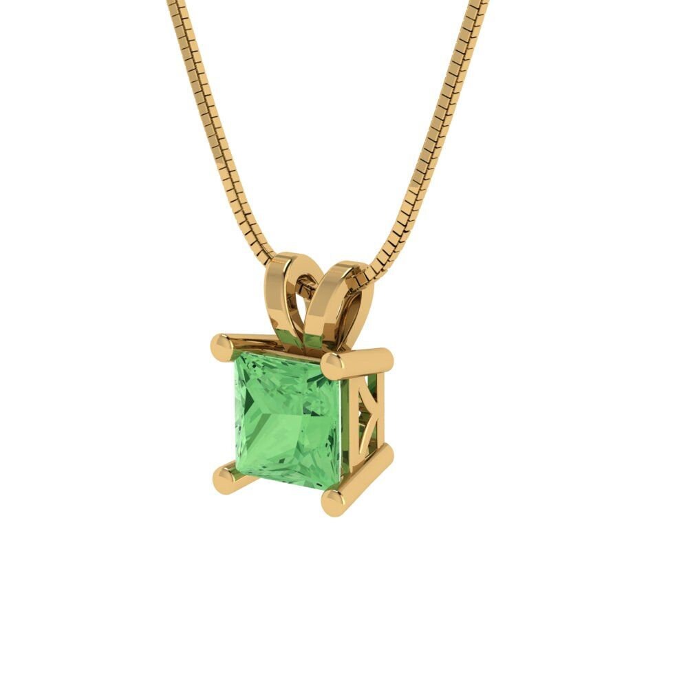 0.50 ct Brilliant Princess Cut Solitaire Designer Genuine Flawless Green Simulated Diamond 14K 18K  Yellow Gold Pendant with 16" Chain