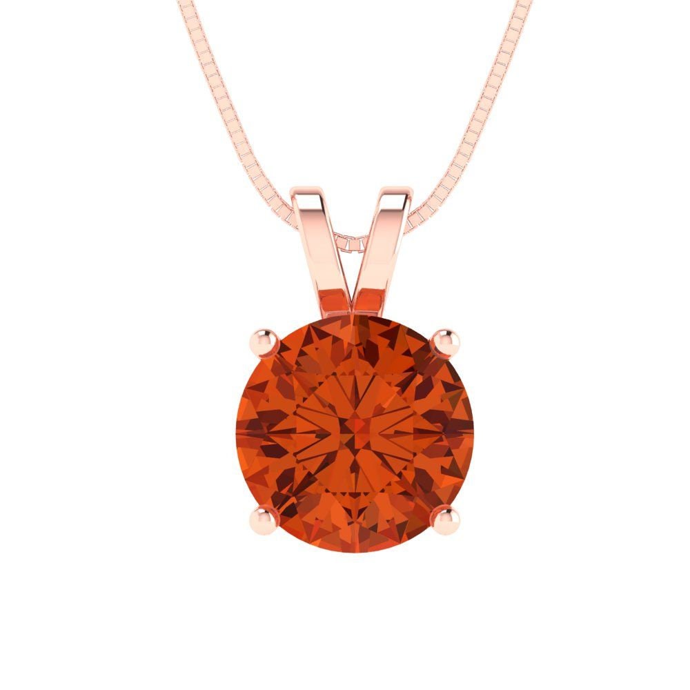2.5 ct Brilliant Round Cut Solitaire Designer Genuine Flawless VVS1 Red Simulated Diamond 14K 18K Rose Gold Pendant with 18" Chain