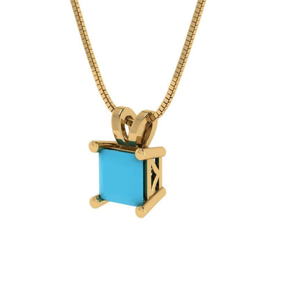 3.0 ct Brilliant Princess Cut Solitaire Designer Genuine Flawless VVS1 Simulated Turquoise 14K 18K Yellow Gold Pendant with 16" Chain