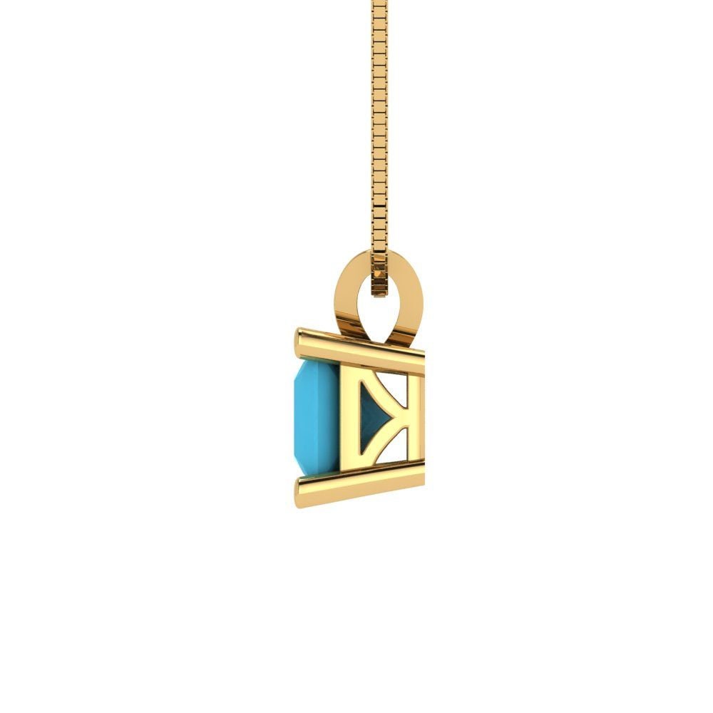 3.0 ct Brilliant Princess Cut Solitaire Designer Genuine Flawless VVS1 Simulated Turquoise 14K 18K Yellow Gold Pendant with 16" Chain